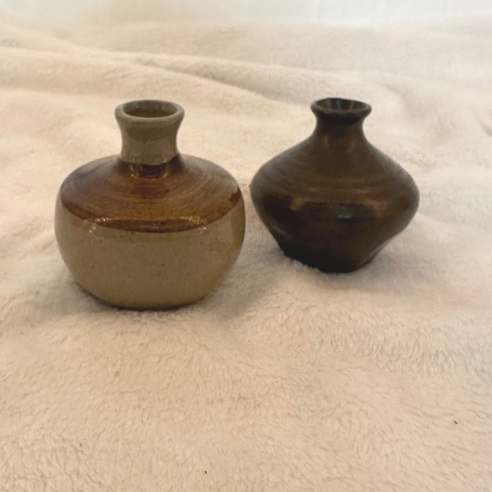 Vandor Import Bud Vase Set Small Brown Excellent Vintage Japan Pottery Retro MCM